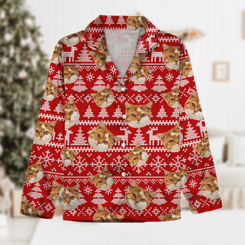 Upload Cat Photo Christmas Matching Collared Pajamas N304 889870 - Image 5