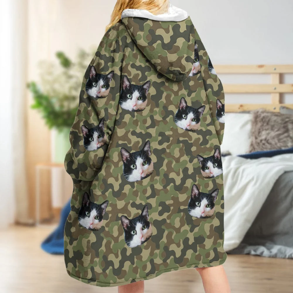 Upload Cat Photo With Camouflage Pattern Hoodie Blanket N304 889362 - Image 4
