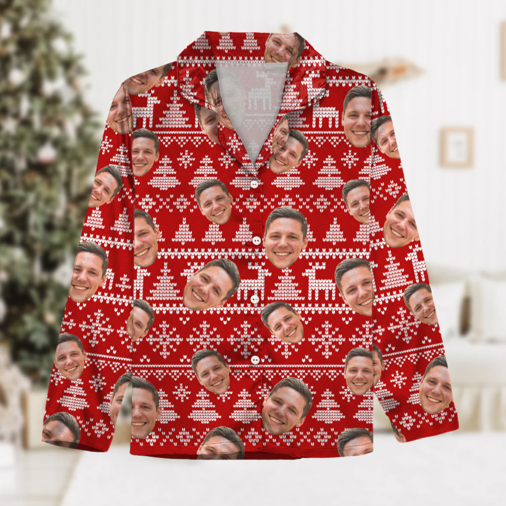 Upload Human Face Photo Christmas Matching Collared Pajamas N304 889872 - Image 4