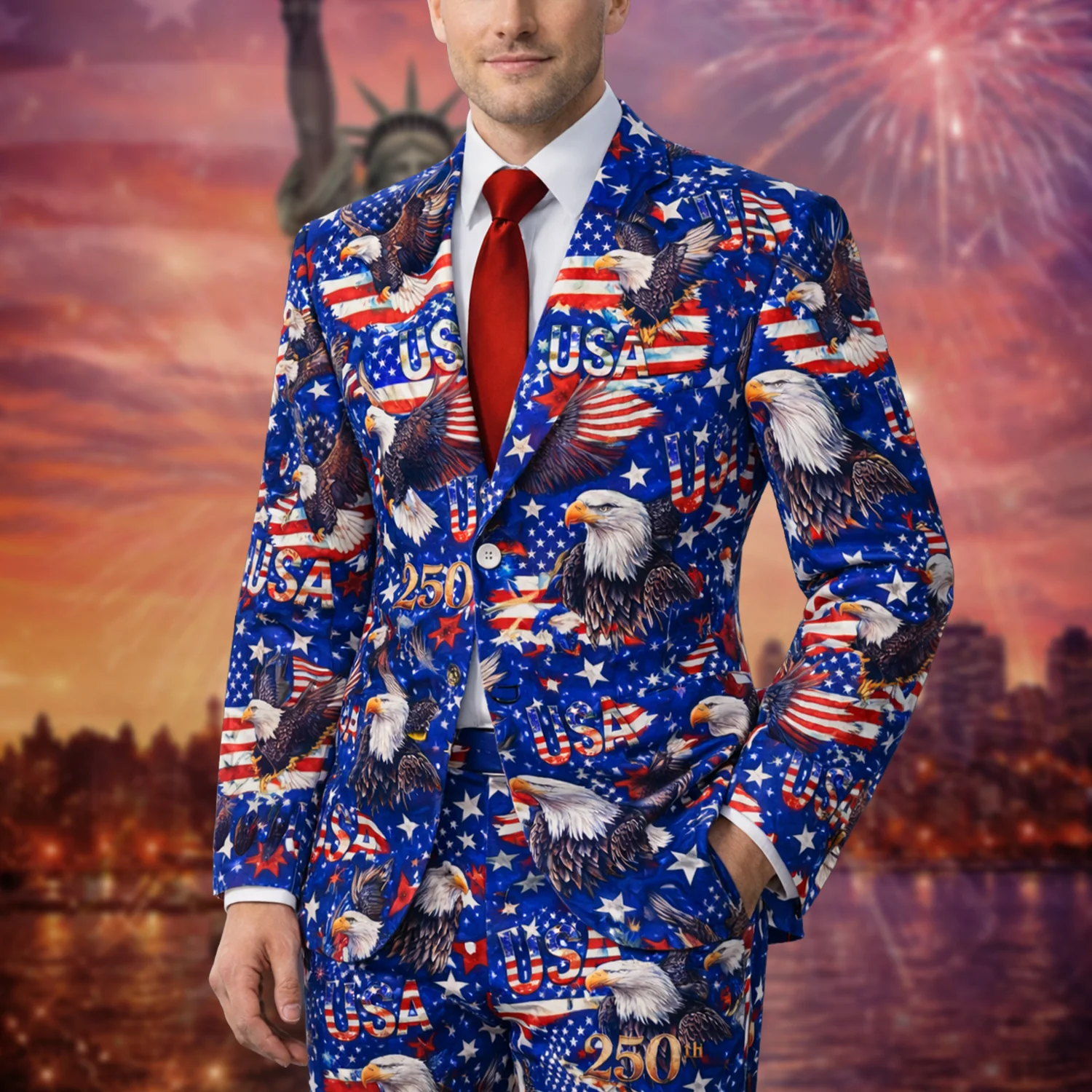 USA 250 Anniversary Eagle 1776-2026 Patriotic Men's Suit HO82 901678 - Image 2