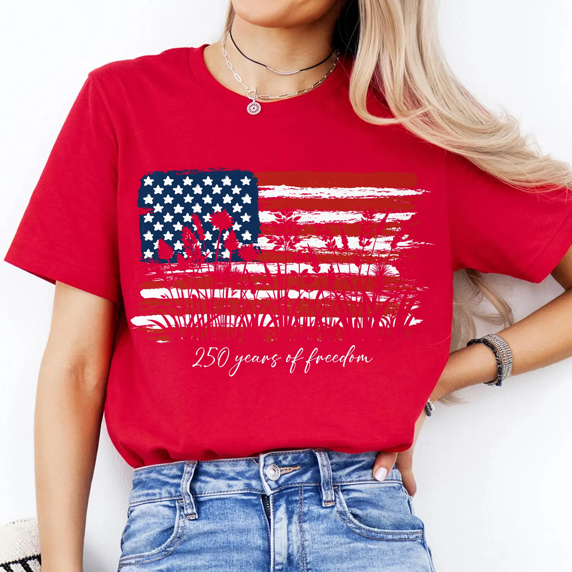 Wildflower 250 Years of Freedom Floral Patriotic Dark Shirt HO82 902716 - Image 4