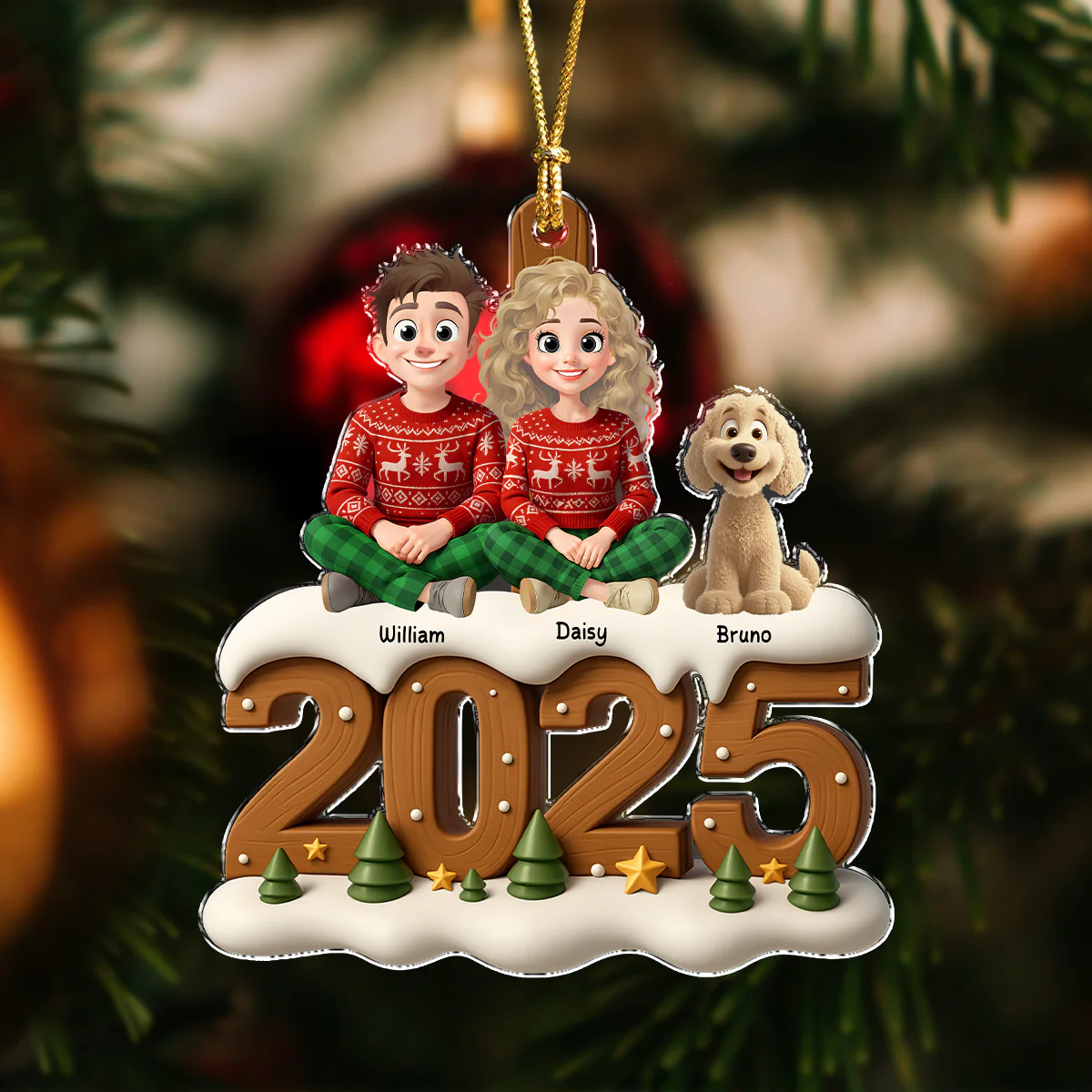 You & Me And The Dog Cozy Xmas Crew Acrylic Ornament Personalized Gift For Christmas HO82 900114 - Image 2