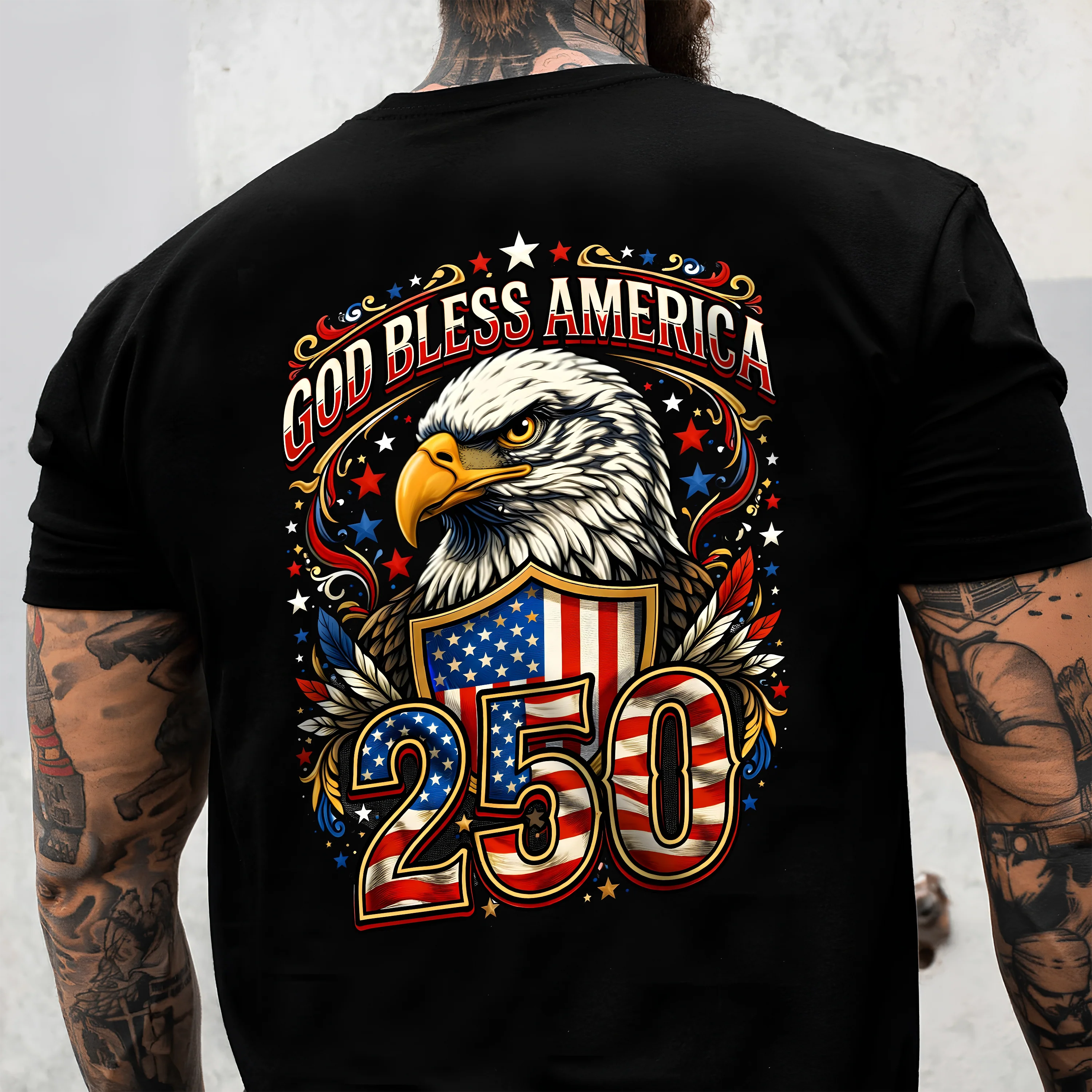 Patriotic God Bless America Dark Shirt 250th Anniversary of America Back Shirt CH07 910966 - Image 2