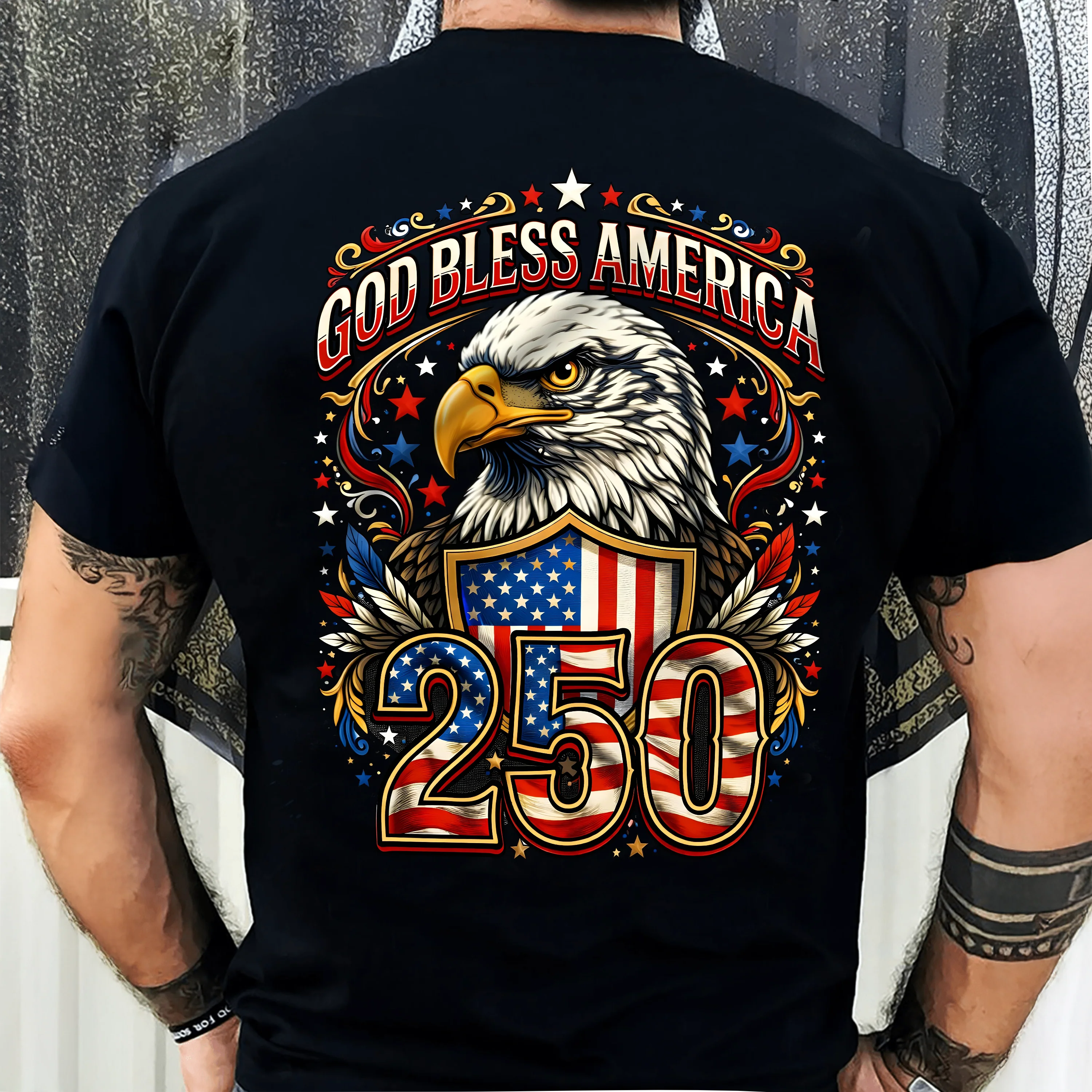 Patriotic God Bless America Dark Shirt 250th Anniversary of America Back Shirt CH07 910966 - Image 3