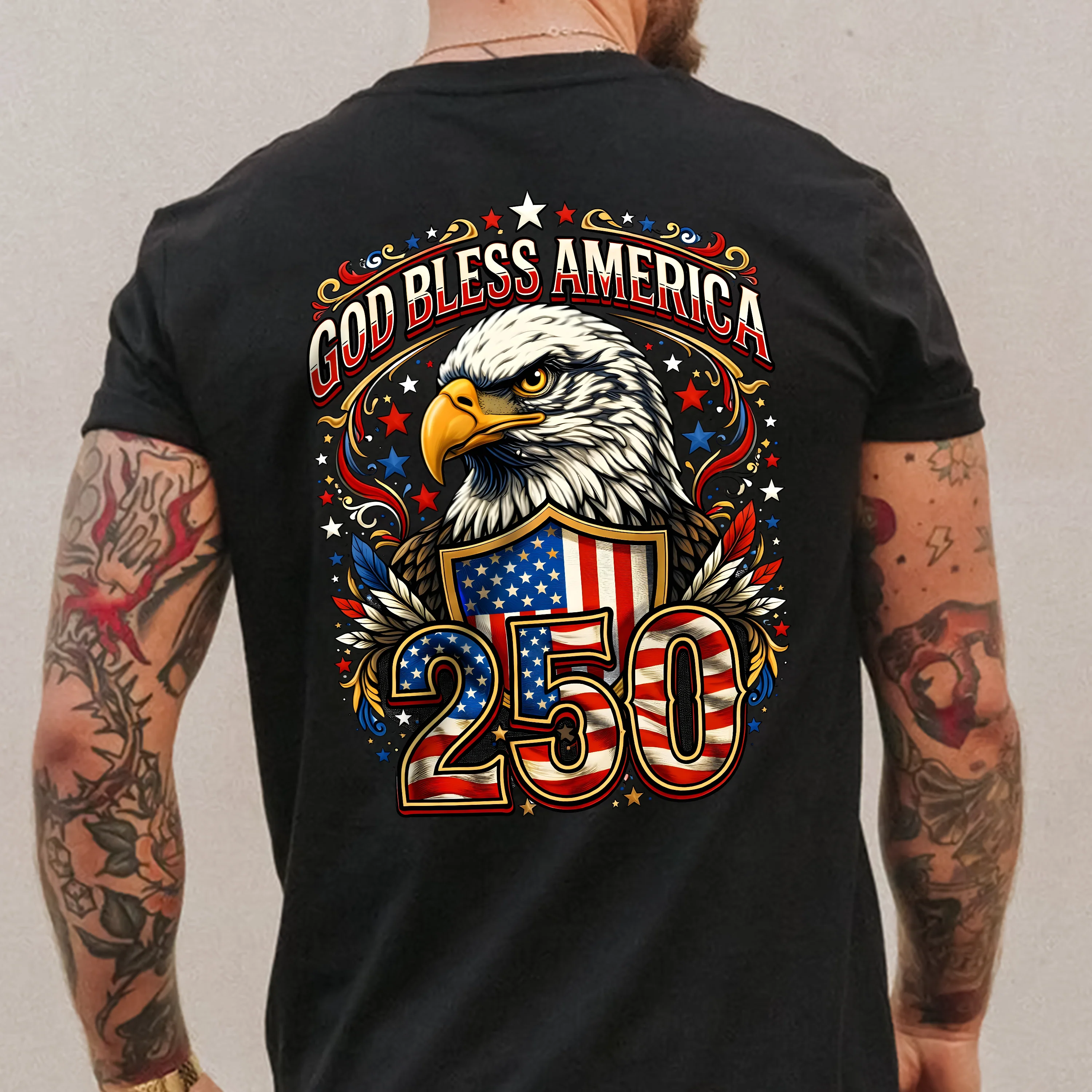 Patriotic God Bless America Dark Shirt 250th Anniversary of America Back Shirt CH07 910966 - Image 5
