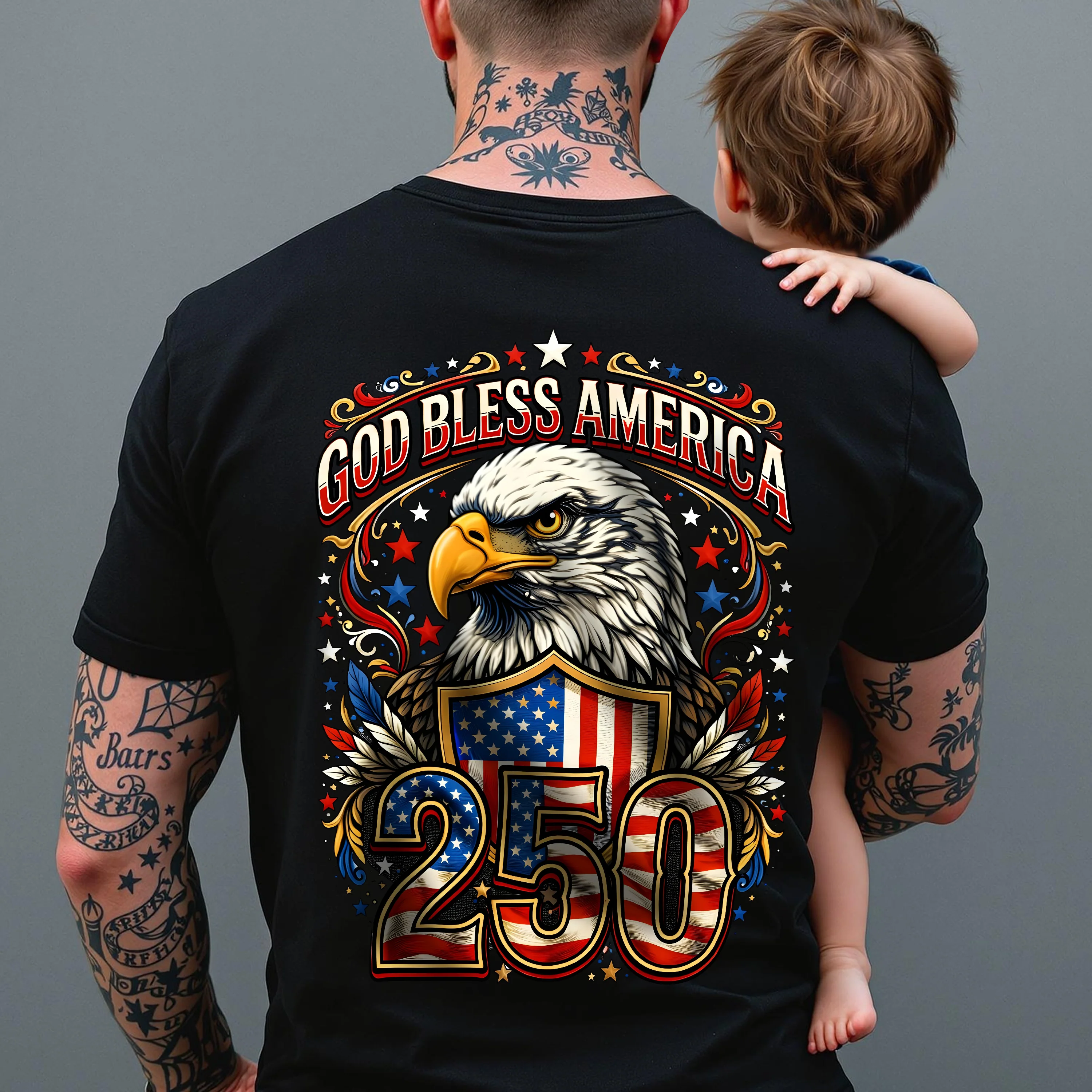 Patriotic God Bless America Dark Shirt 250th Anniversary of America Back Shirt CH07 910966 - Image 7