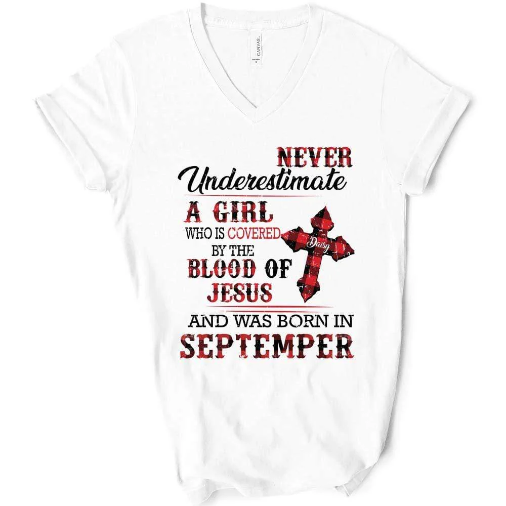 Never Underestimate Girl Blood Of Jesus Birthday Shirt - Image 2