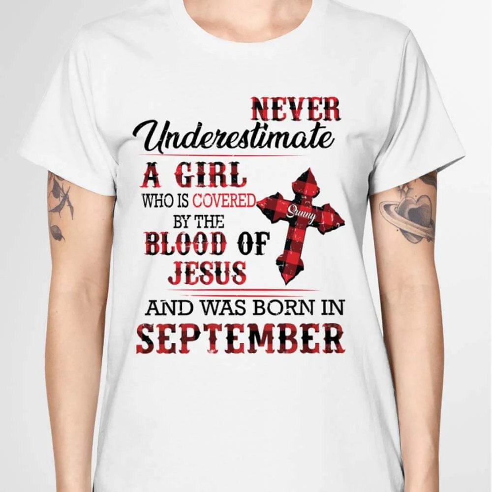 Never Underestimate Girl Blood Of Jesus Birthday Shirt - Image 3