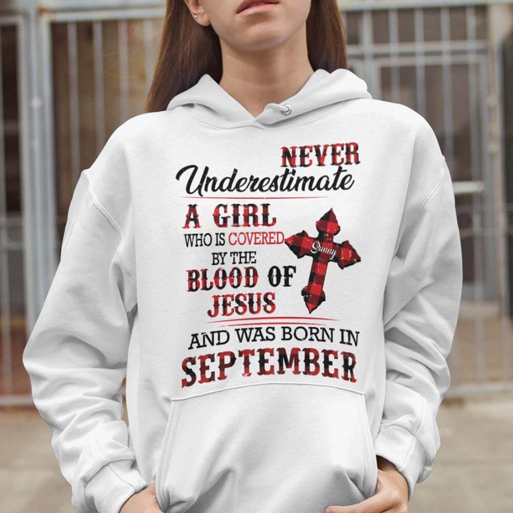 Never Underestimate Girl Blood Of Jesus Birthday Shirt - Image 4
