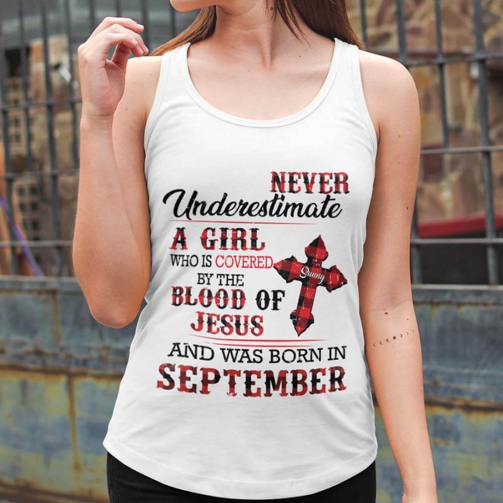 Never Underestimate Girl Blood Of Jesus Birthday Shirt - Image 5