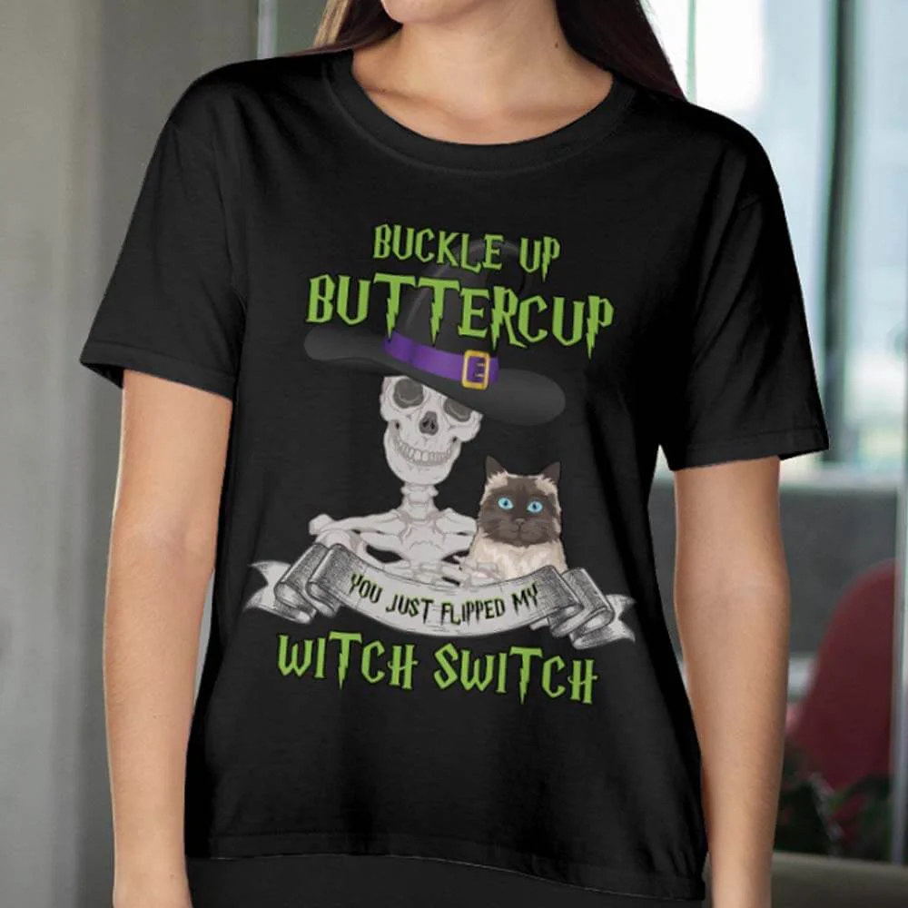 Buckle up Buttercup Witch Switch Cat Shirt - Image 3