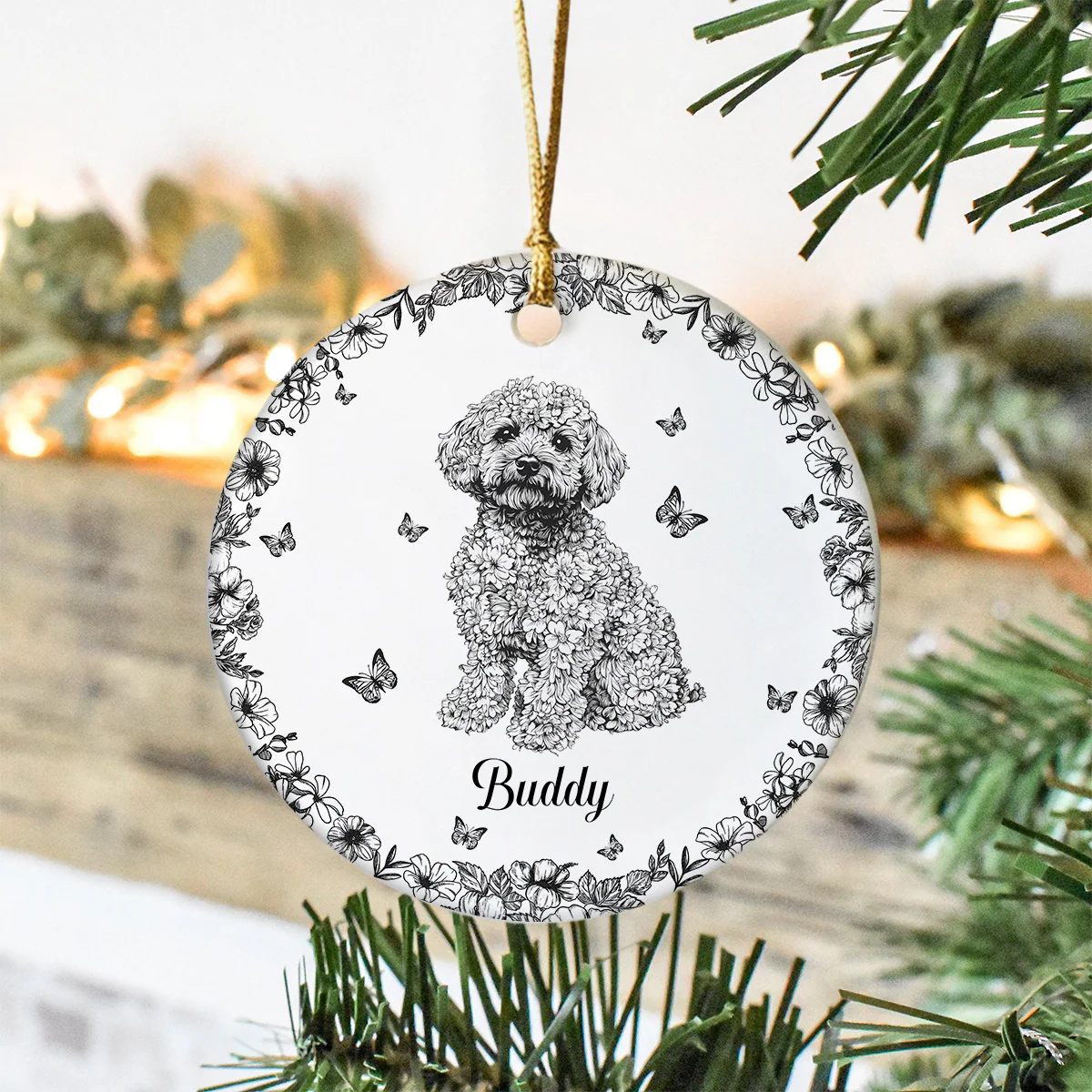 Personalized Dog Lover Toile De Jouy Vintage French Style Ceramic Ornament HA75 897090 - Image 5