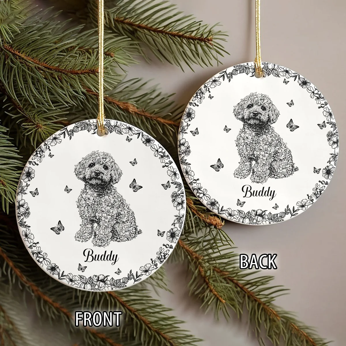 Personalized Dog Lover Toile De Jouy Vintage French Style Ceramic Ornament HA75 897090 - Image 7