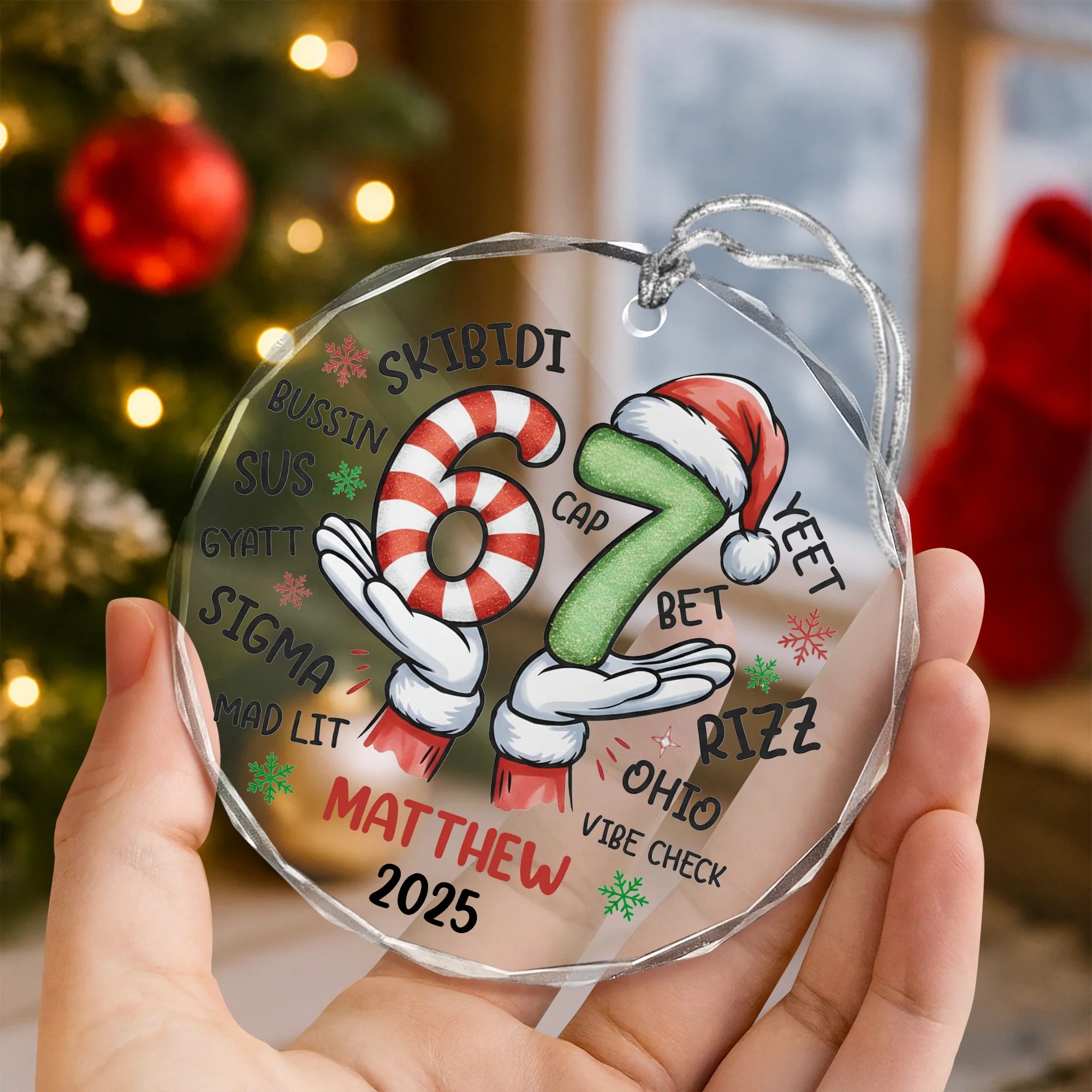 Personalized Funny Kids Six Seven Christmas Glass Ornament HA75 898304 - Image 2