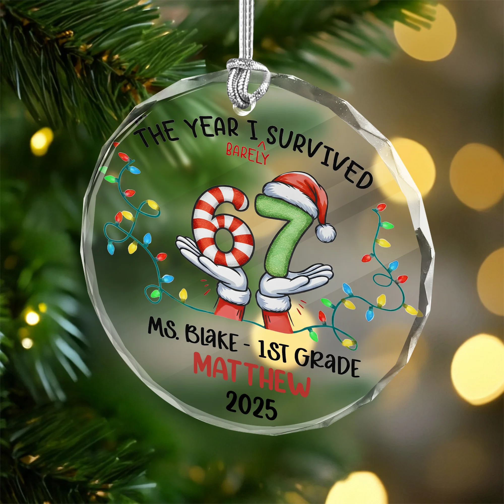 Personalized Funny Kids Six Seven Christmas Glass Ornament HA75 898304 - Image 3