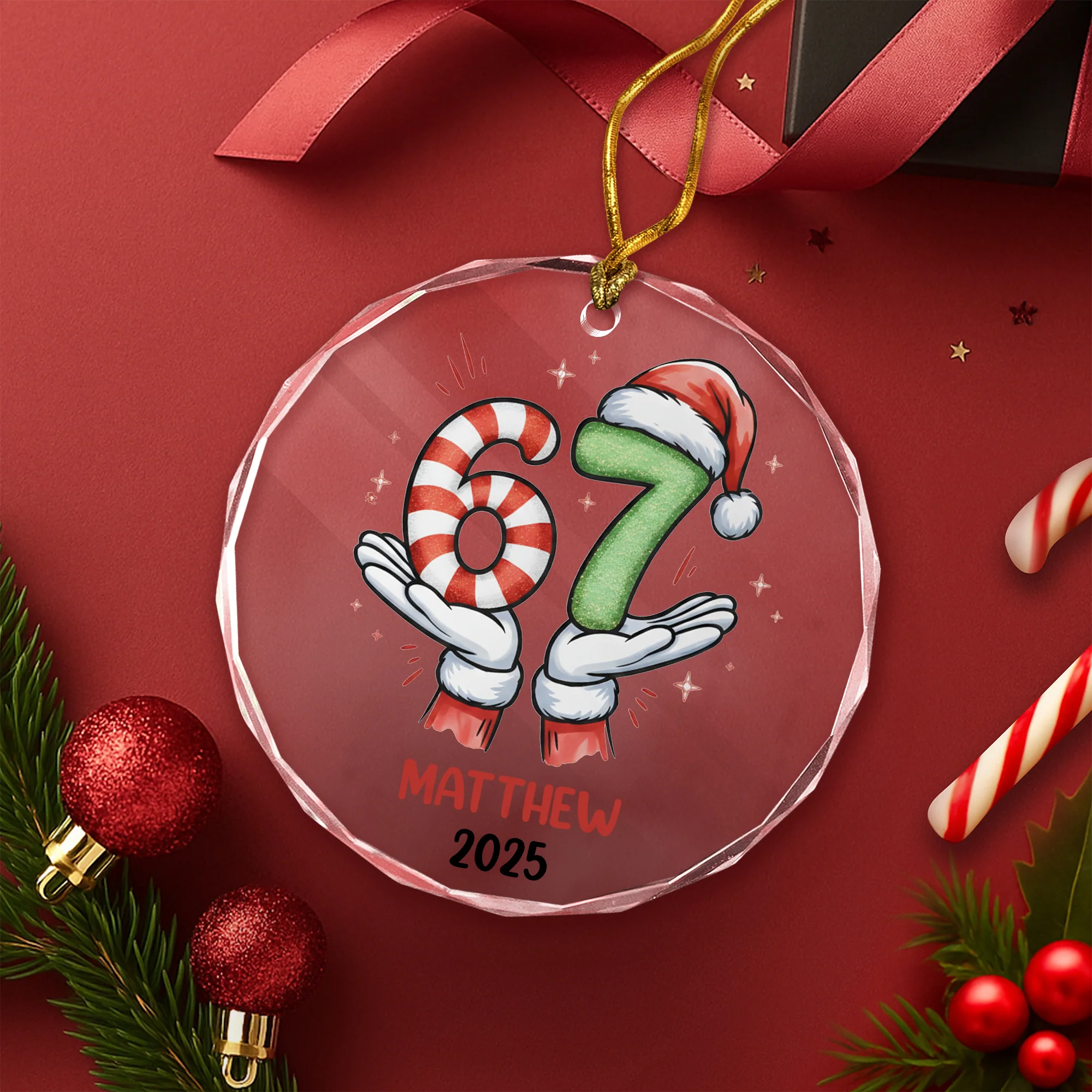 Personalized Funny Kids Six Seven Christmas Glass Ornament HA75 898304 - Image 6
