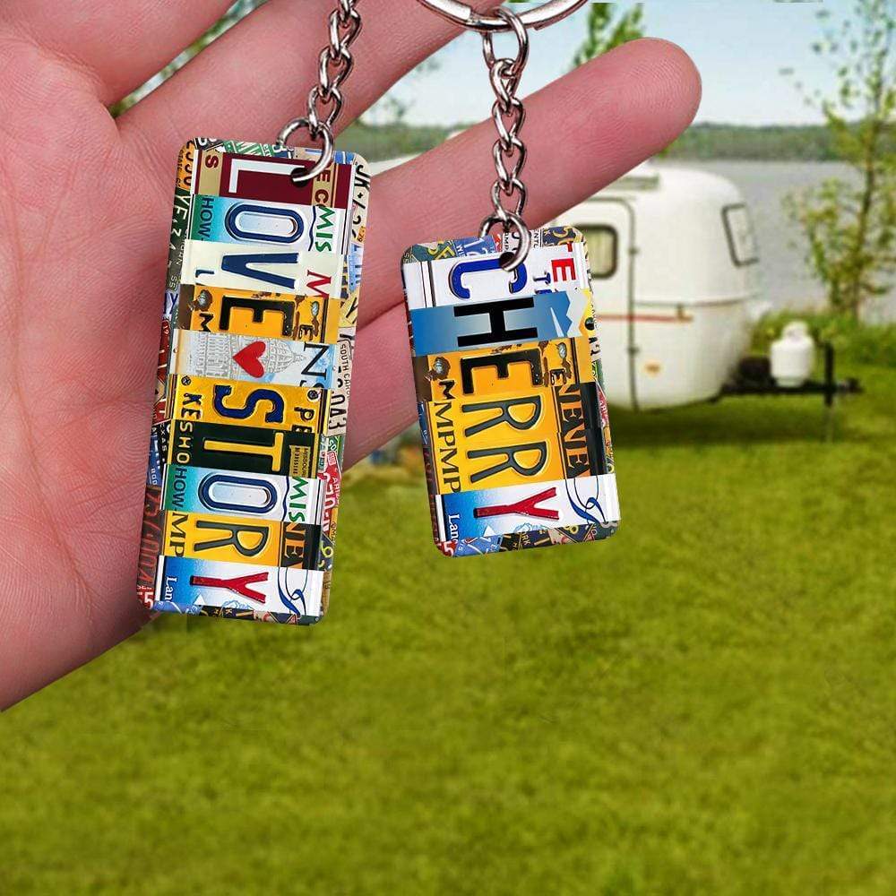Personalized License Plate Hippie Metal Keychain, Camping Gift HN590 - Image 2