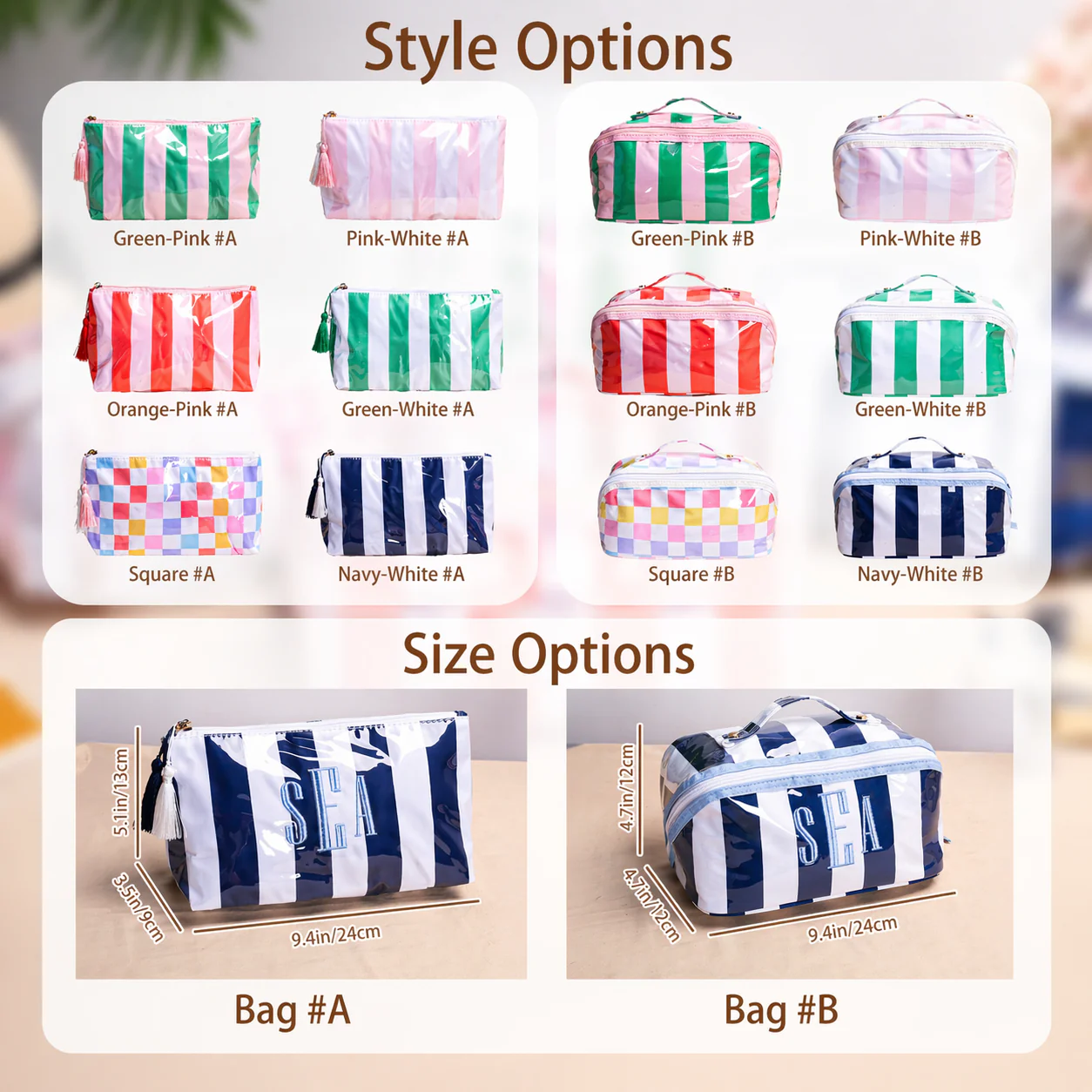 Personalized Name Embroidered Monogram Striped Waterproof Makeup Bag - Gift For Mom, Girlfriend, Women, Summer Gift CH07 911340 - Image 3