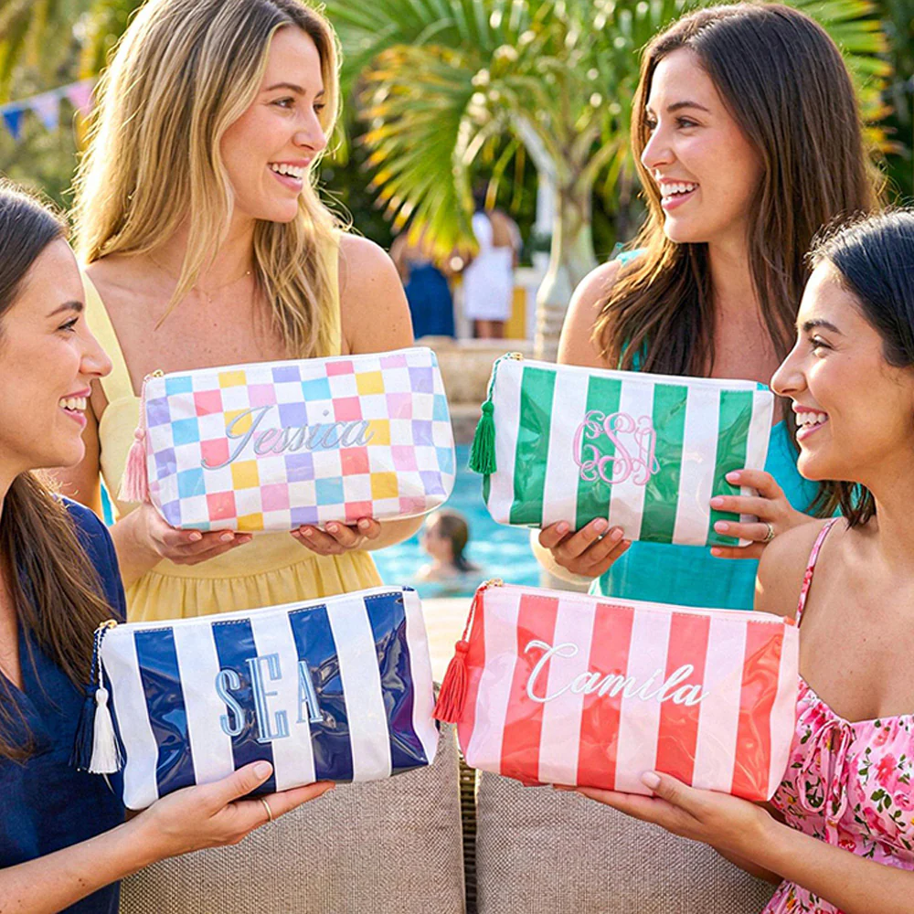 Personalized Name Embroidered Monogram Striped Waterproof Makeup Bag - Gift For Mom, Girlfriend, Women, Summer Gift CH07 911340 - Image 5