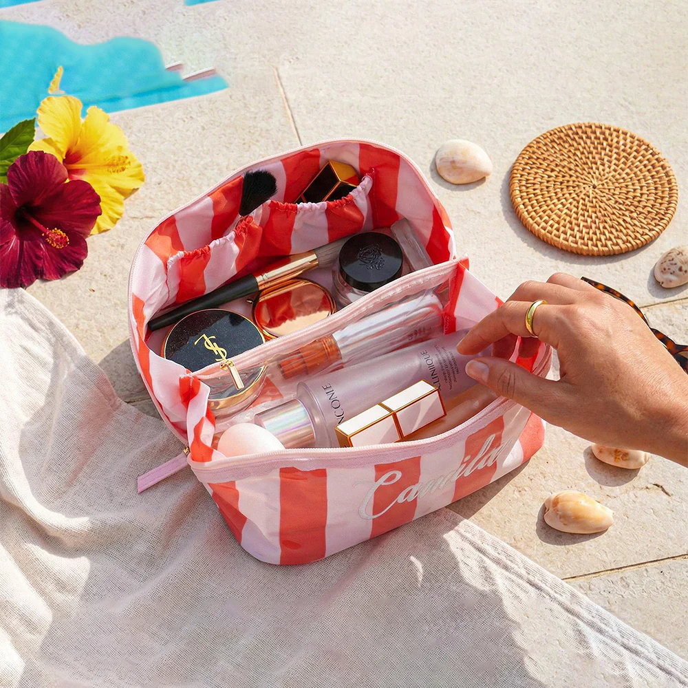 Personalized Name Embroidered Monogram Striped Waterproof Makeup Bag - Gift For Mom, Girlfriend, Women, Summer Gift CH07 911340 - Image 6