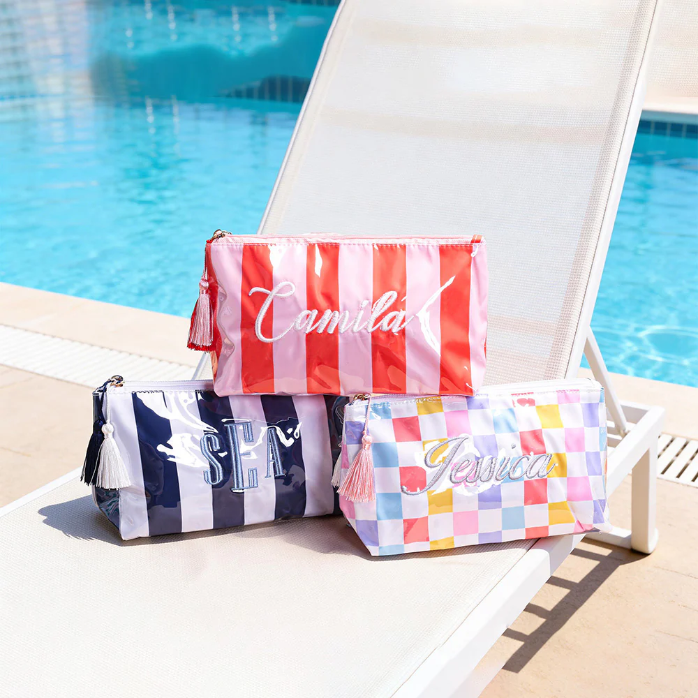 Personalized Name Embroidered Monogram Striped Waterproof Makeup Bag - Gift For Mom, Girlfriend, Women, Summer Gift CH07 911340 - Image 7