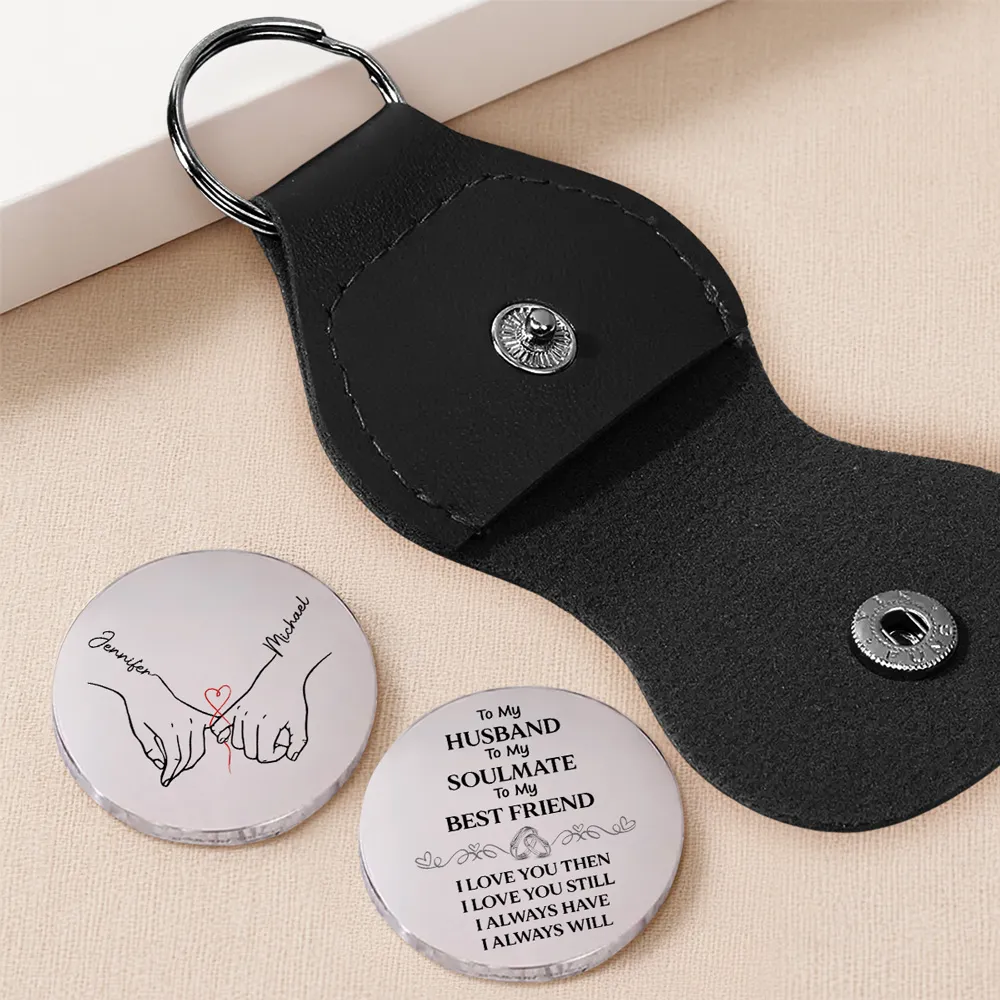 Personalized Photo Pocket Hug Keychain for Husband, Soulmate Gift, Custom Metal Keepsake with Leather Holder 100114 - Image 4