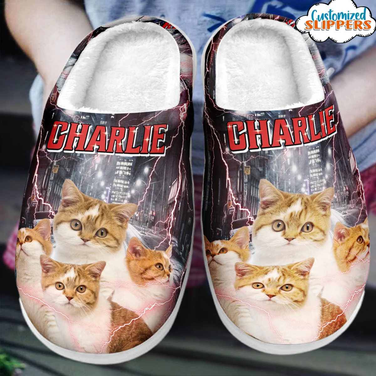 Personalized Plush Slippers Photos Dog Cat Style Vintage N369 889878