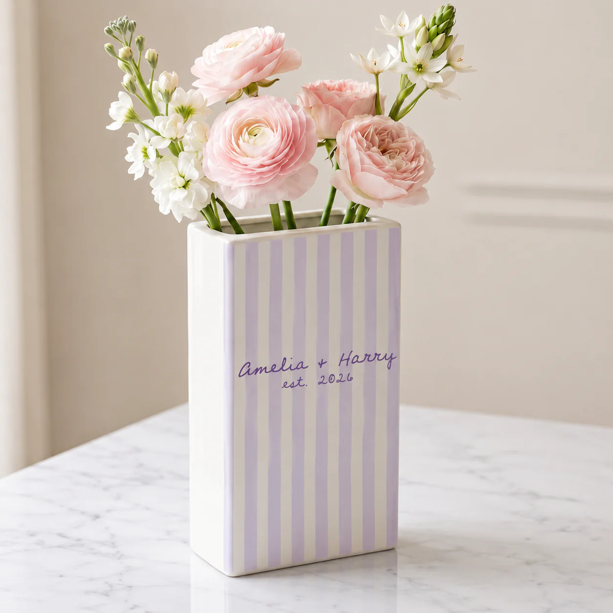 Personalized Striped Couple Name Ceramic Book Vase Engaged Gift, Gift For Bride, Wedding Couple Gift CH07 180094 - Image 3