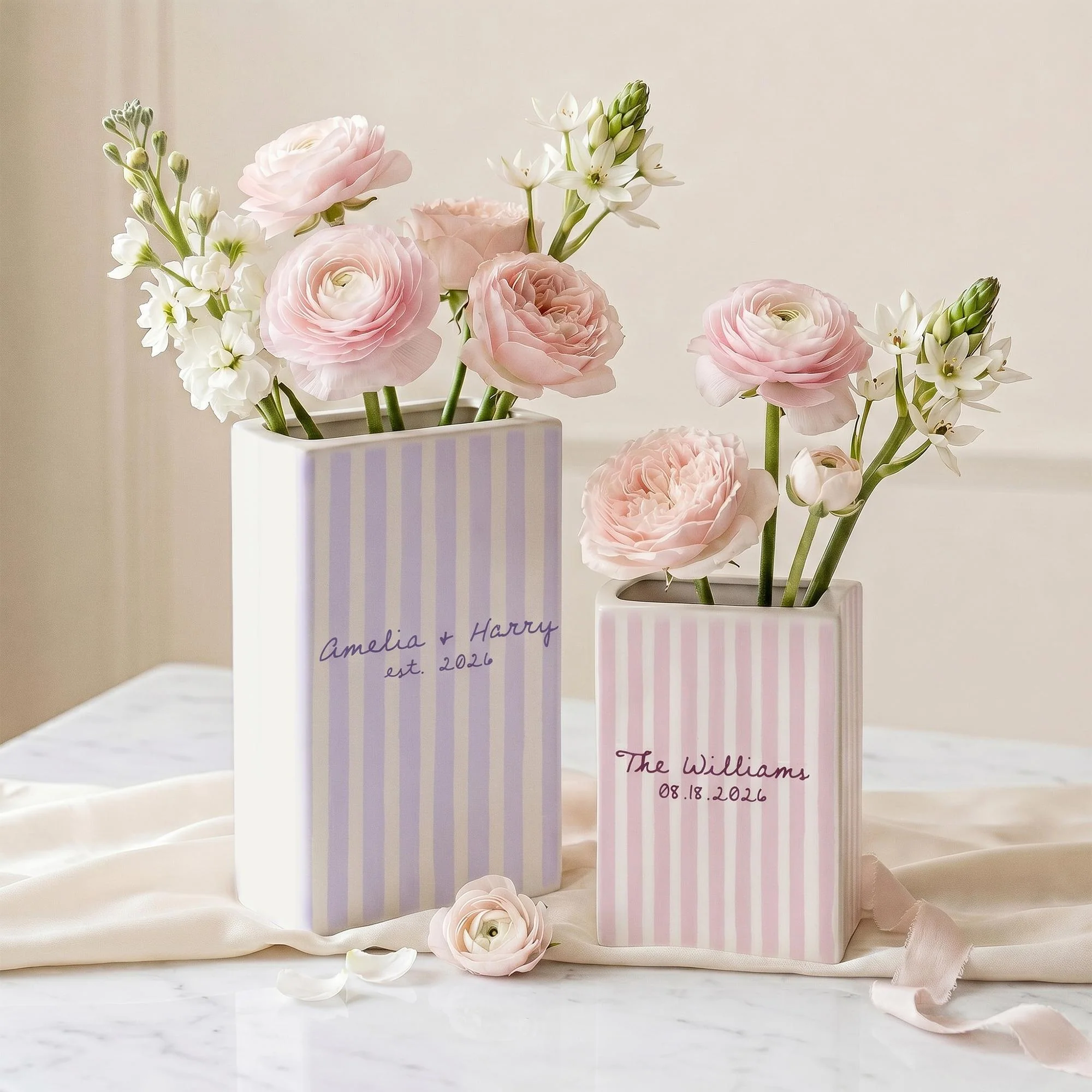 Personalized Striped Couple Name Ceramic Book Vase Engaged Gift, Gift For Bride, Wedding Couple Gift CH07 180094 - Image 4