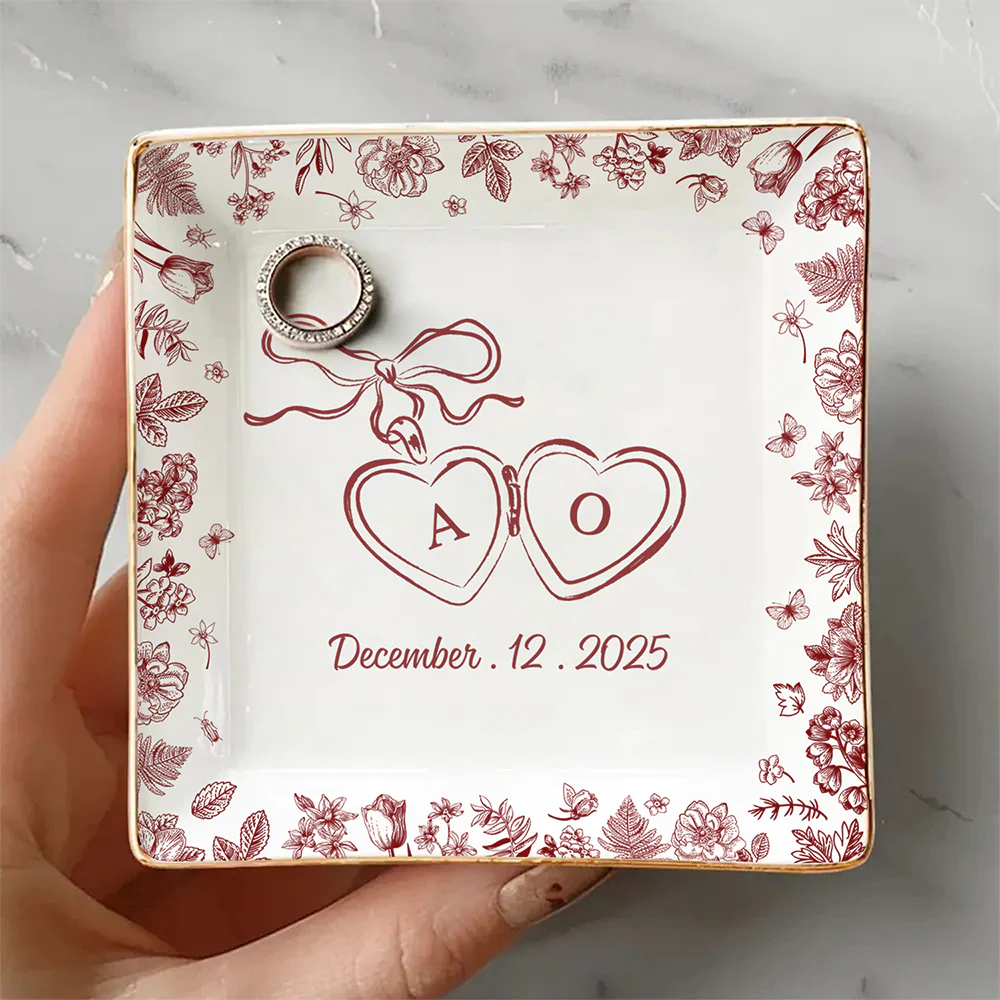 Personalized Toile De Jouy Style Jewelry Dish Wedding Gift for Couple HA75 898406 - Image 4