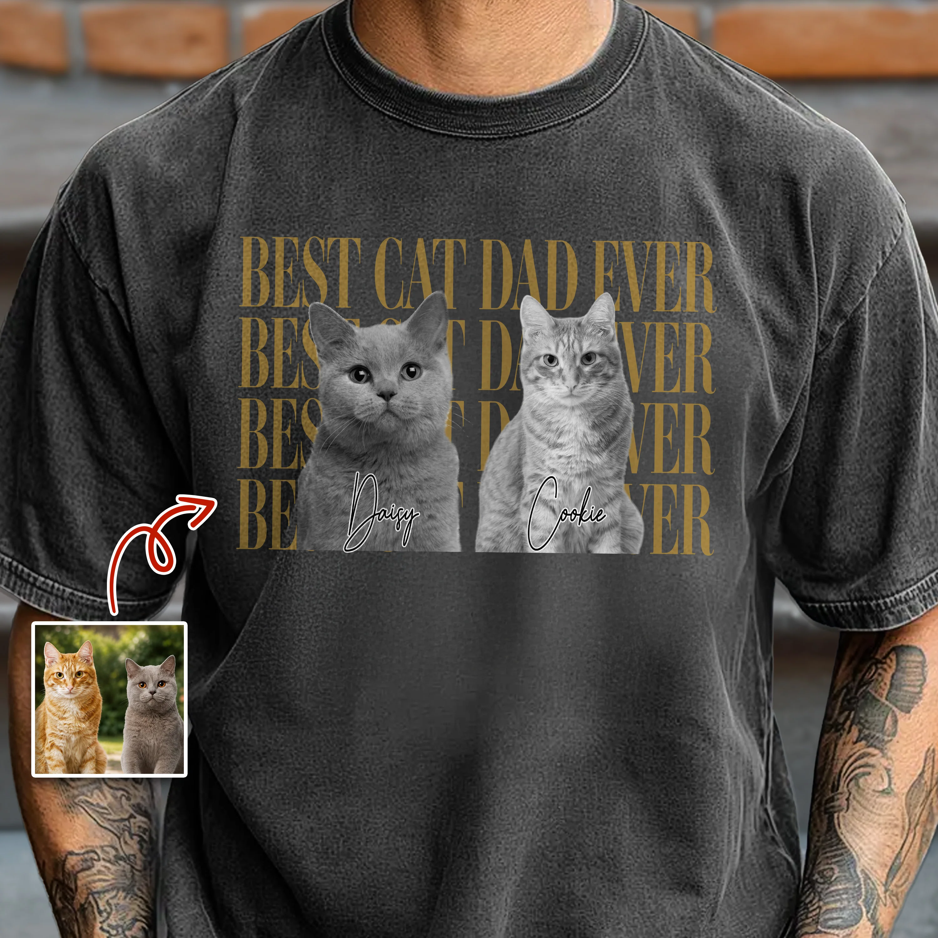 Personalized Vintage Photo Best Cat Dad Ever, Best Cat Mom Ever Comfort Shirt HA75 921488 - Image 2