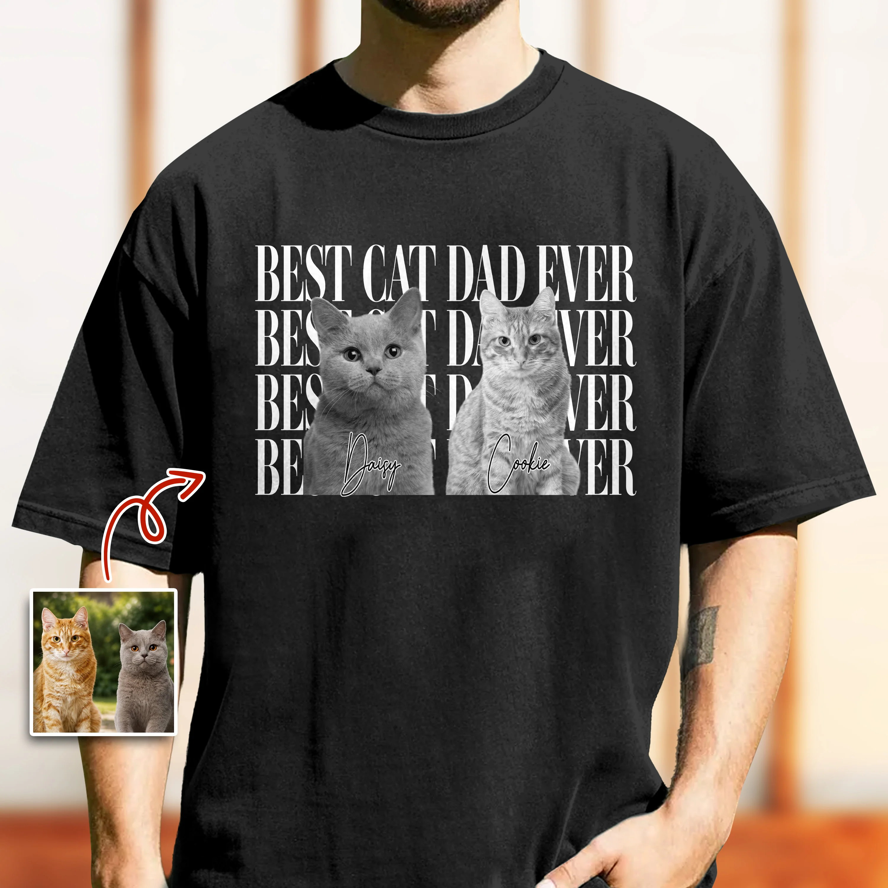 Personalized Vintage Photo Best Cat Dad Ever, Best Cat Mom Ever Comfort Shirt HA75 921488 - Image 3