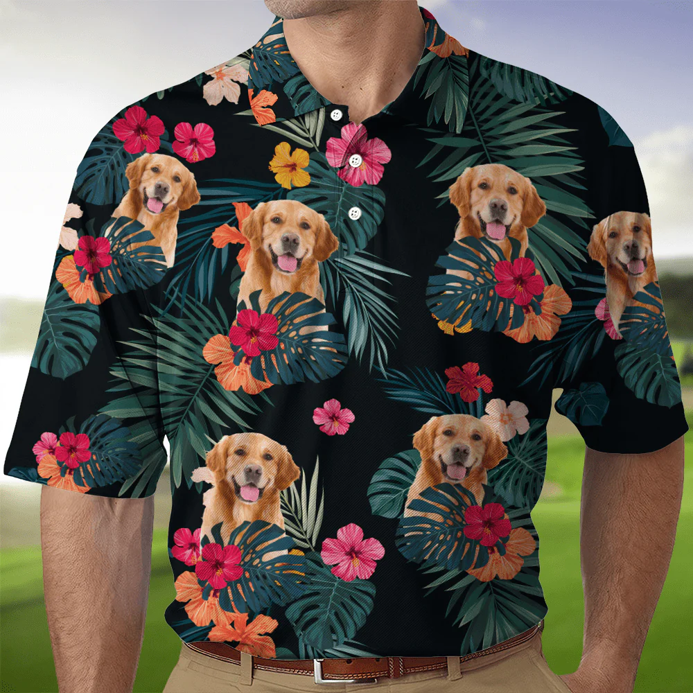 Upload Dog Cat Photo Hibiscus Flower Hawaiian Family Polo Shirt DM01 891123 - Image 2