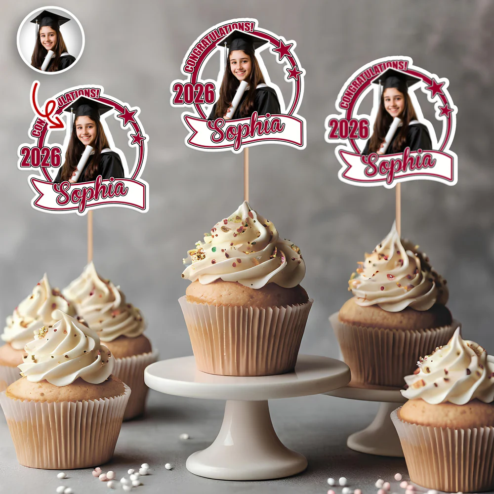 Custom Photo 2026 Graduation Cupcake Topper Personalized Name Party Graduation Gift TH10 898987 - Image 2