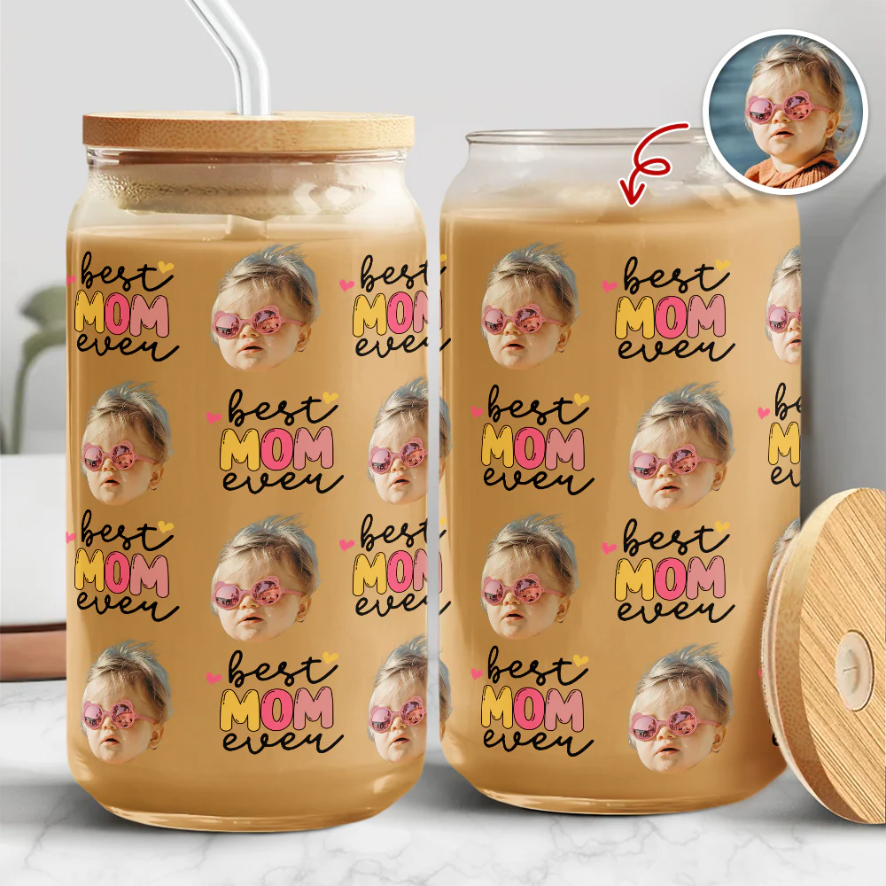 Custom Photo Best Mom Ever Glass Can With Lid Gift For Mom TH10 898789
