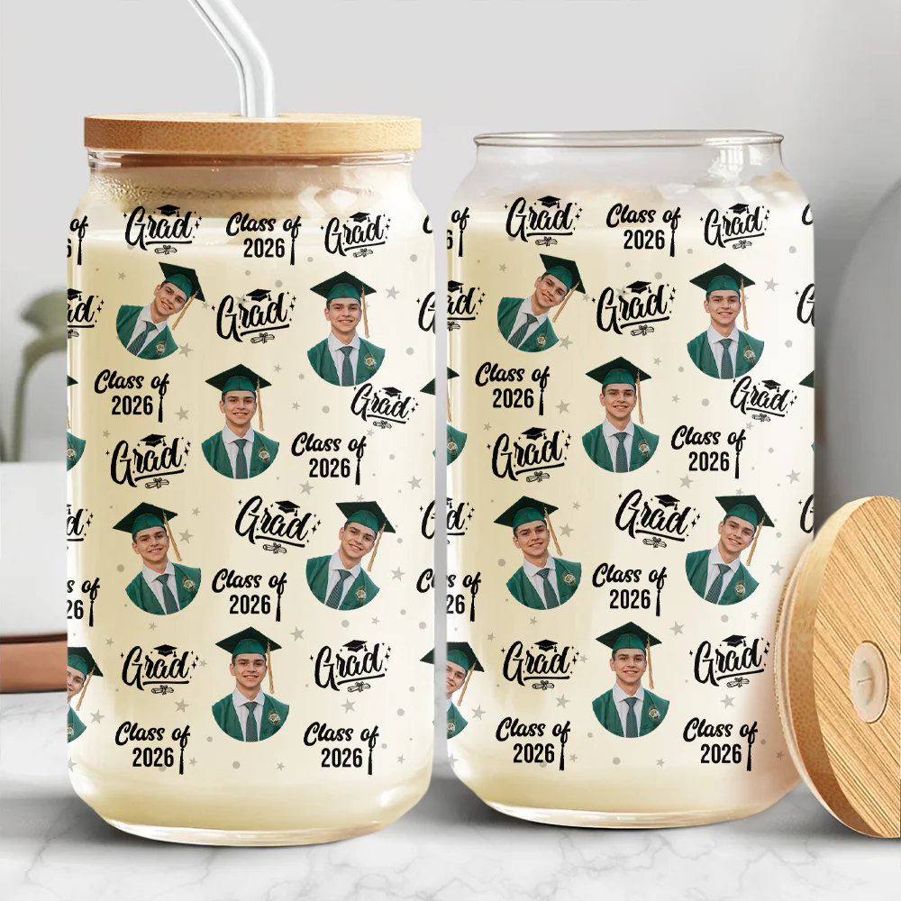 Custom Photo Class Of 2026 Graduation Glass Can With Lid HO82 901490 - Image 10