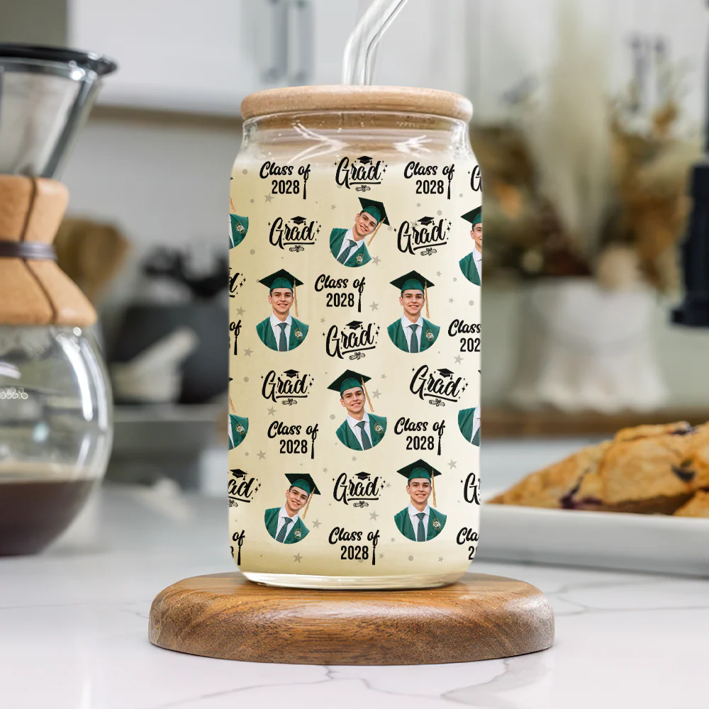 Custom Photo Class Of 2026 Graduation Glass Can With Lid HO82 901490 - Image 3