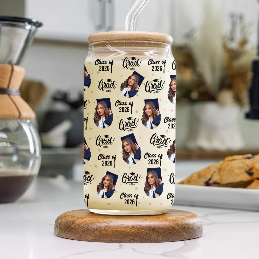 Custom Photo Class Of 2026 Graduation Glass Can With Lid HO82 901490 - Image 4