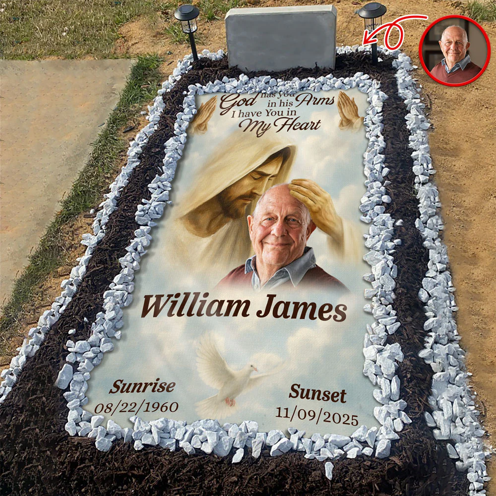 Custom Photo Safe in the Arms of Jesus Grave Blanket Memorial Gift LM32 897511 - Image 2