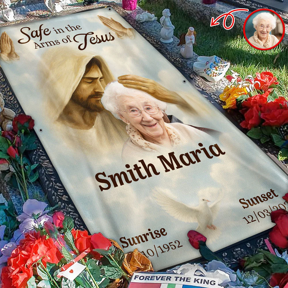Custom Photo Safe in the Arms of Jesus Grave Blanket Memorial Gift LM32 897511 - Image 3