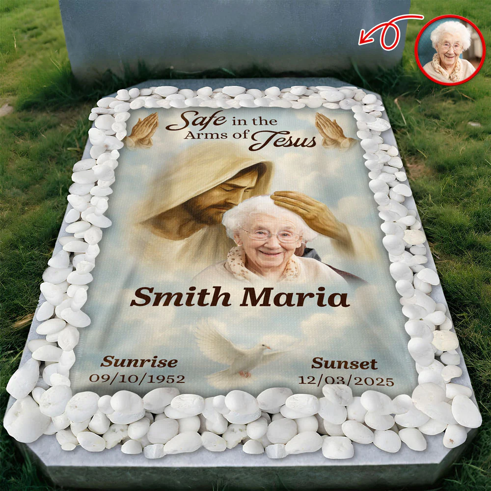 Custom Photo Safe in the Arms of Jesus Grave Blanket Memorial Gift LM32 897511 - Image 4