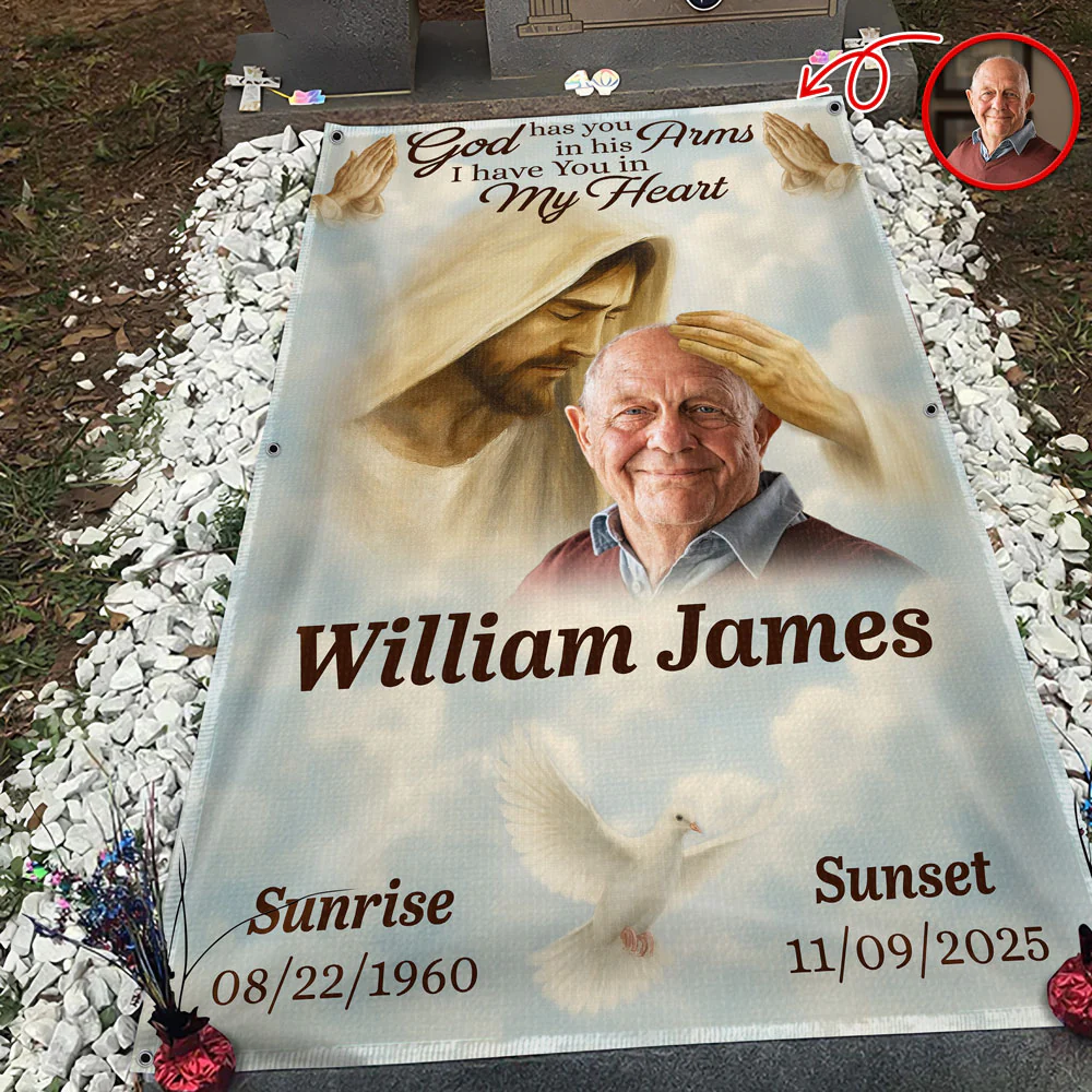 Custom Photo Safe in the Arms of Jesus Grave Blanket Memorial Gift LM32 897511 - Image 5