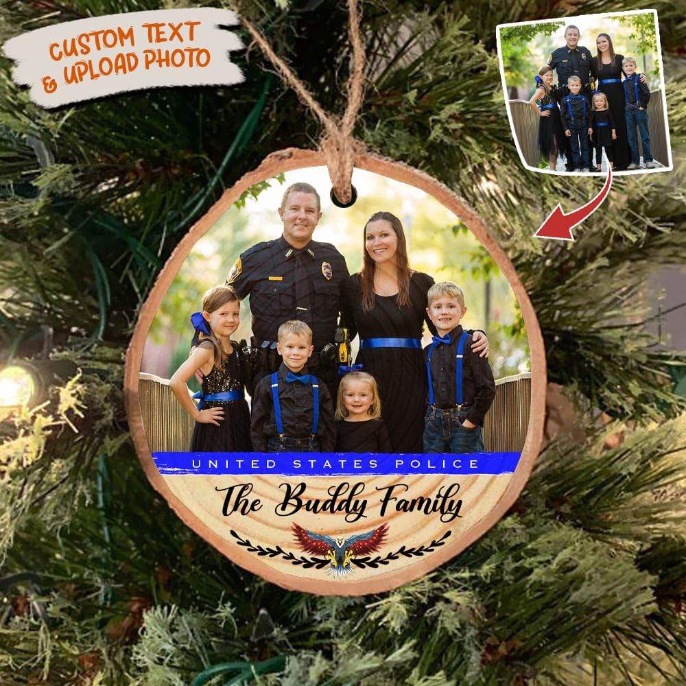 Personalized photo ornament for U.S Police, Christmas wood slice ornament, HN590