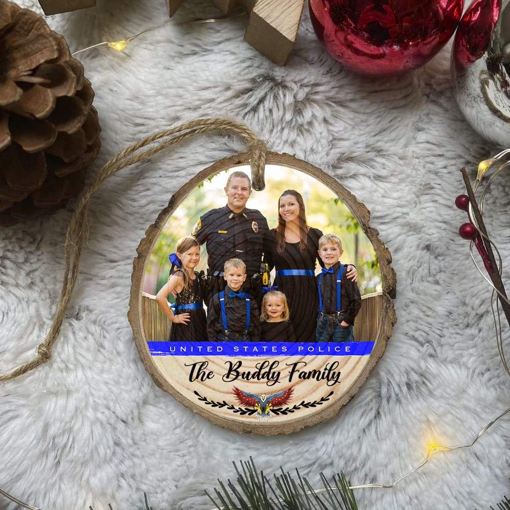 Personalized photo ornament for U.S Police, Christmas wood slice ornament, HN590 - Image 2