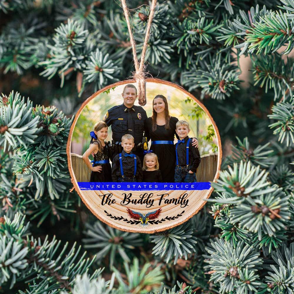 Personalized photo ornament for U.S Police, Christmas wood slice ornament, HN590 - Image 3