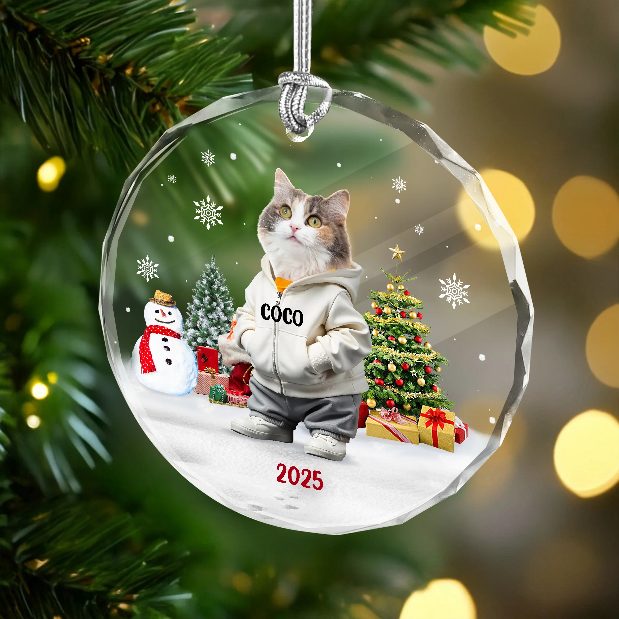Custom Photo Cat Christmas Glass Ornament CH07 899786 - Image 2