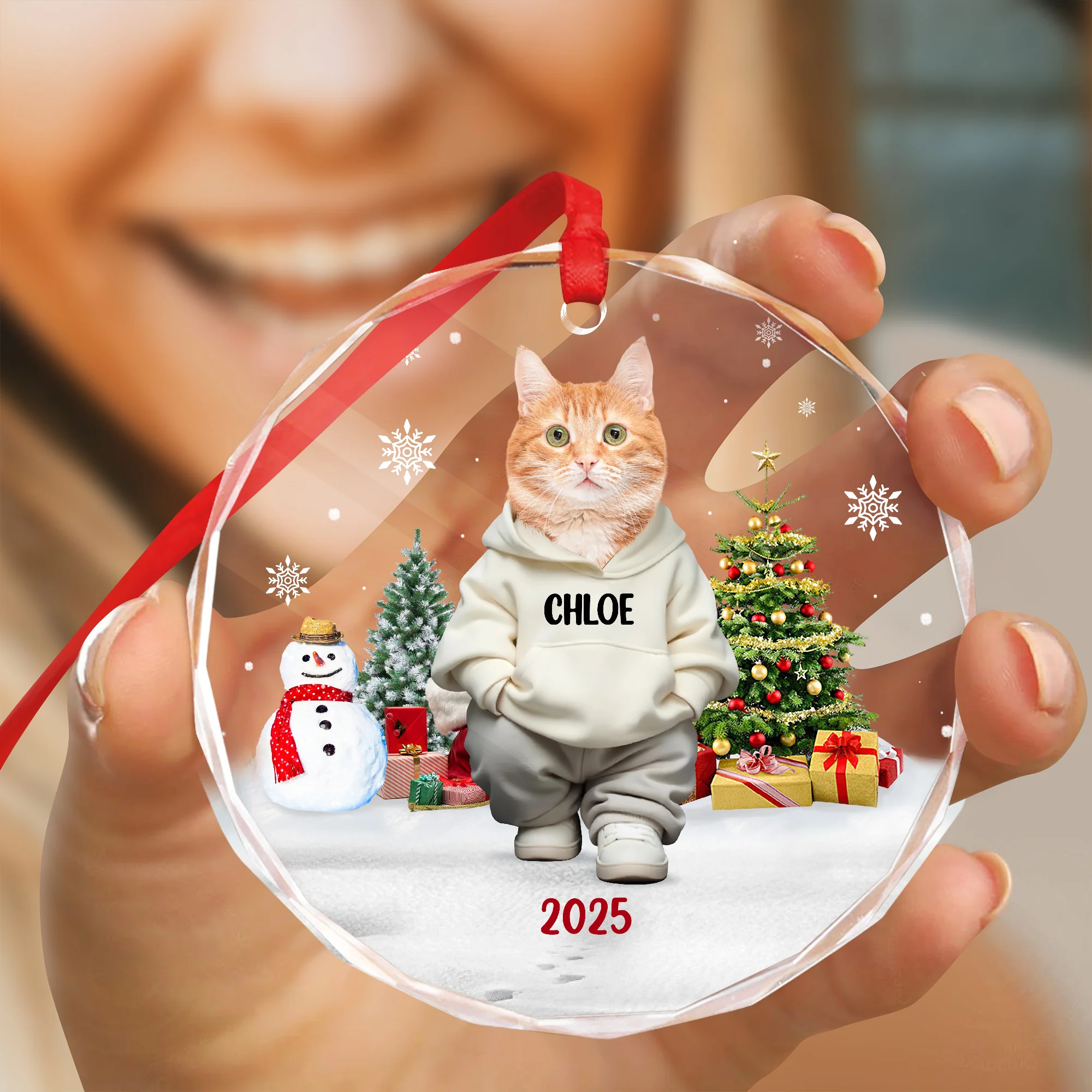Custom Photo Cat Christmas Glass Ornament CH07 899786 - Image 3