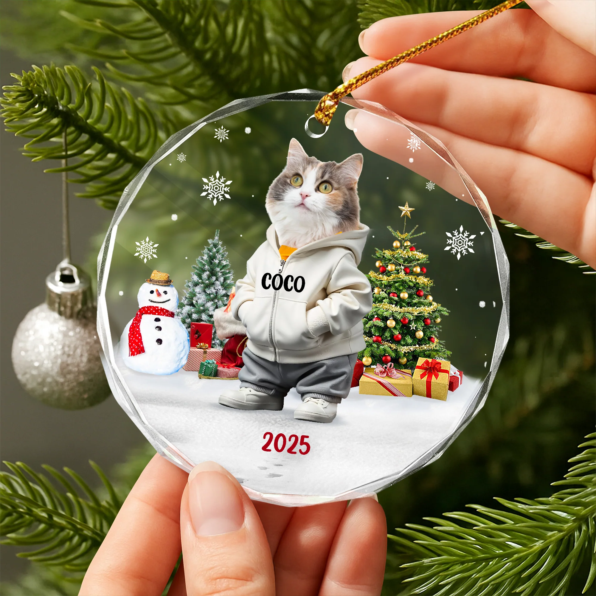 Custom Photo Cat Christmas Glass Ornament CH07 899786 - Image 4