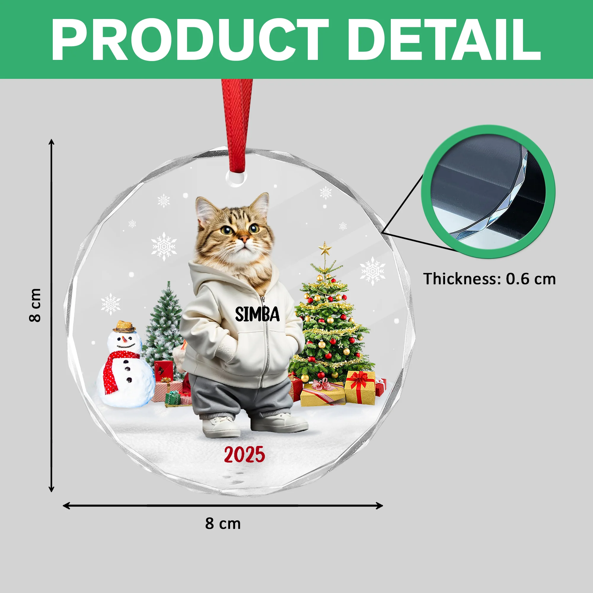 Custom Photo Cat Christmas Glass Ornament CH07 899786 - Image 6