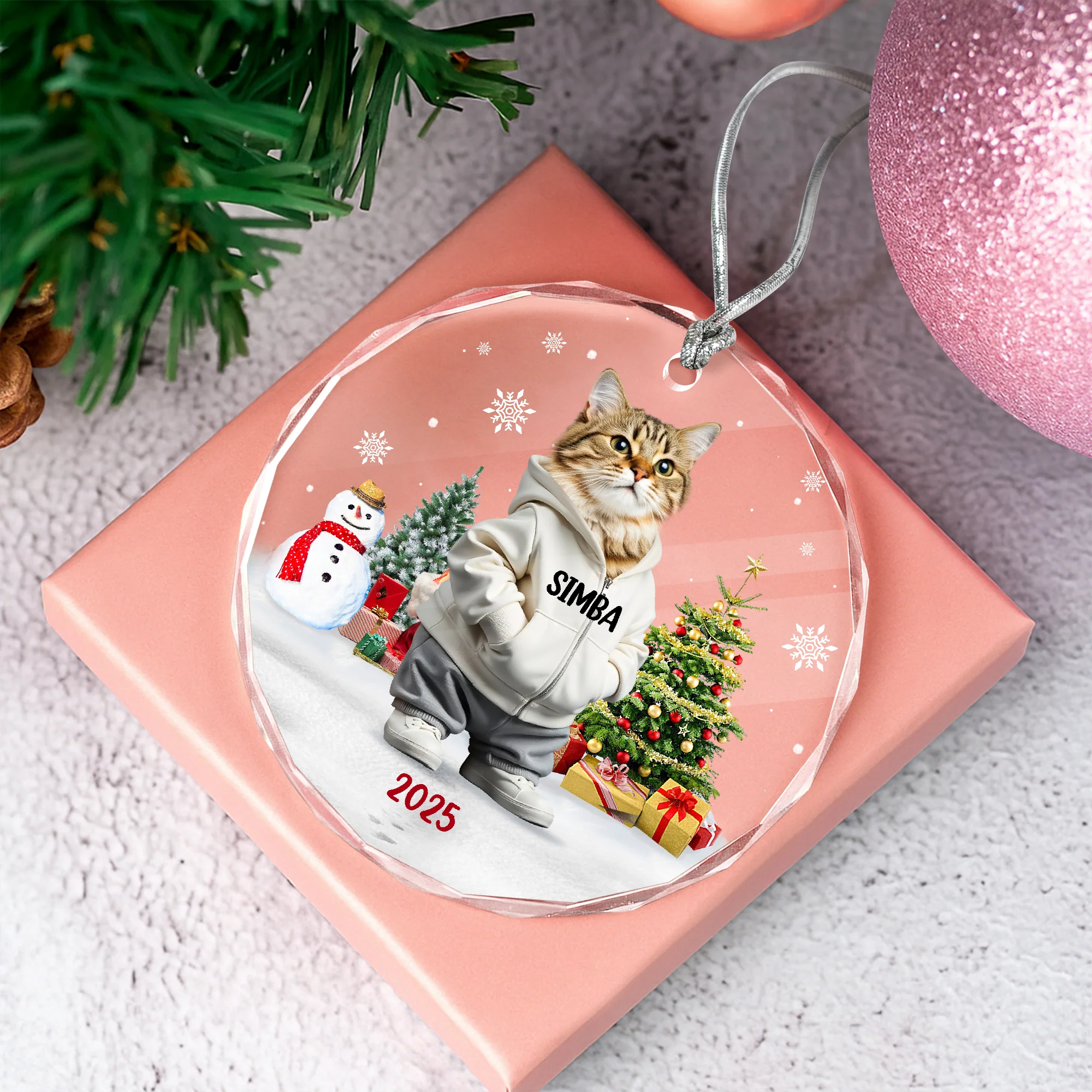 Custom Photo Cat Christmas Glass Ornament CH07 899786 - Image 8